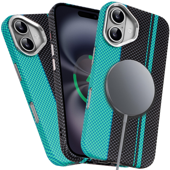 Puzdro pre iPhone 16, Carbon Fiber MagSafe, čierna / modrá