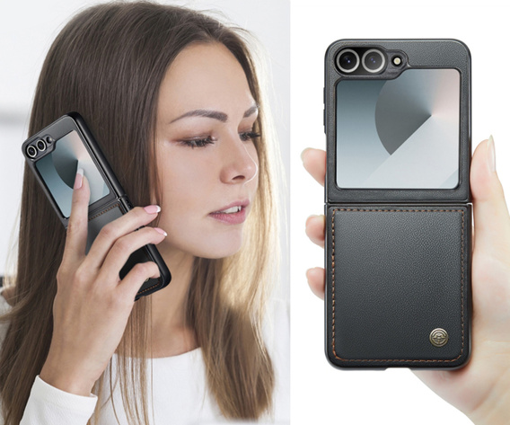 Puzdro pre Samsung Galaxy Z Flip7 FE / Z Flip6, CASEME Litchi Leather, čierne