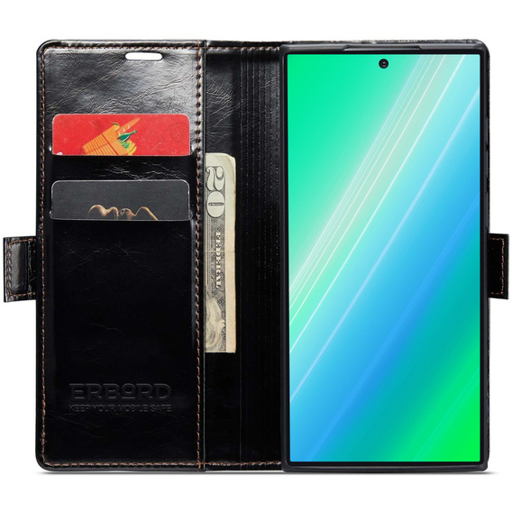 Klapkové puzdro pre Samsung Galaxy S23 Ultra, ERBORD Waxy Wallet, čierne