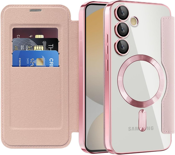 Klapkové puzdro pre Samsung Galaxy S25 FE, RFID Wallet MagSafe CamShield, ružové