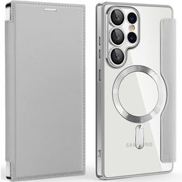 Klapkové puzdro pre Samsung Galaxy S25 Ultra, RFID Wallet MagSafe CamShield, strieborné