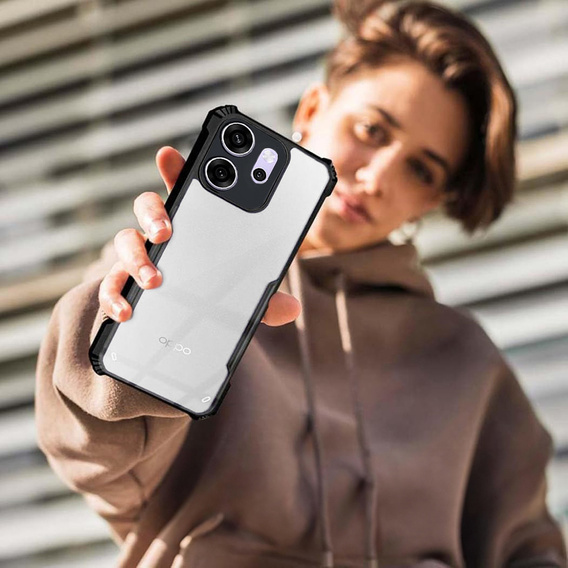 Puzdro pre Oppo Reno 14F, vystužené, priehľadné s čiernymi stranami