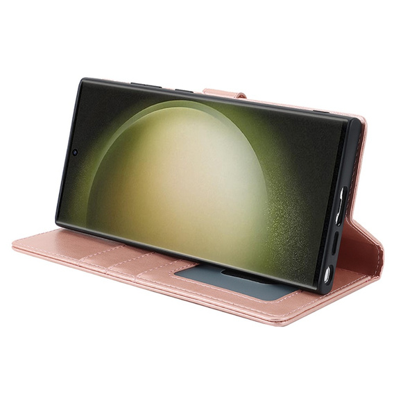Puzdro s chlopňou pre Samsung Galaxy S23 Ultra, peňaženkové, pre MagSafe, ružové rose gold
