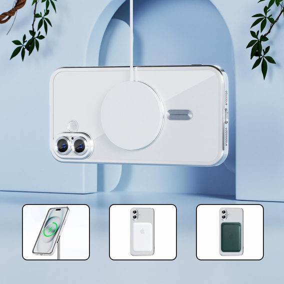 Puzdro pre iPhone 16, Electro MagSafe, strieborné + sklo na displej