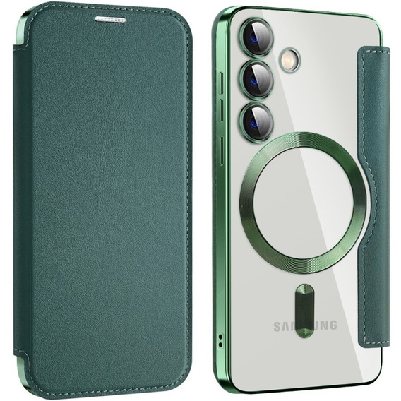 Klapkové puzdro pre Samsung Galaxy S24, RFID Wallet MagSafe CamShield, zelený