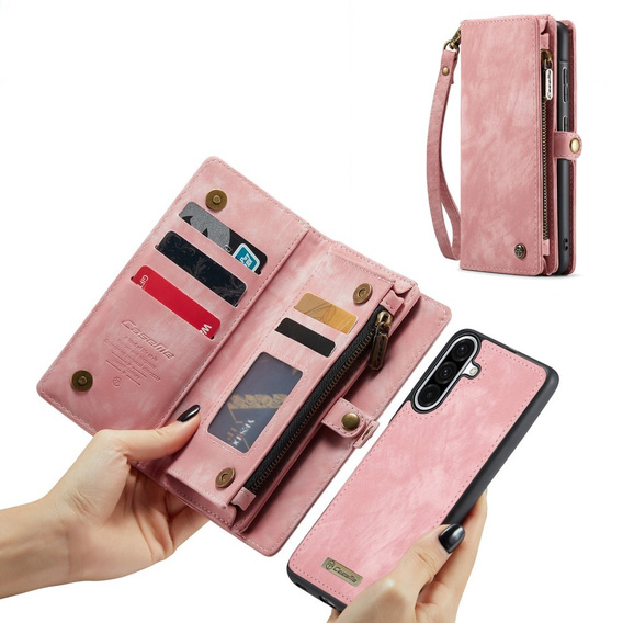 CASEME puzdro pre Samsung Galaxy A56 5G, Retro Leather Wallet, s remienkom, ružové
