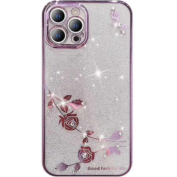 Puzdro pre iPhone 13 Pro Max, Glitter Flower, fialové