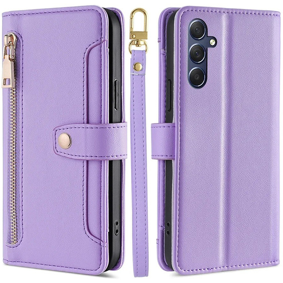 Klapkové puzdro pre Samsung Galaxy A16, Wallet Zipper Pocket, fialové