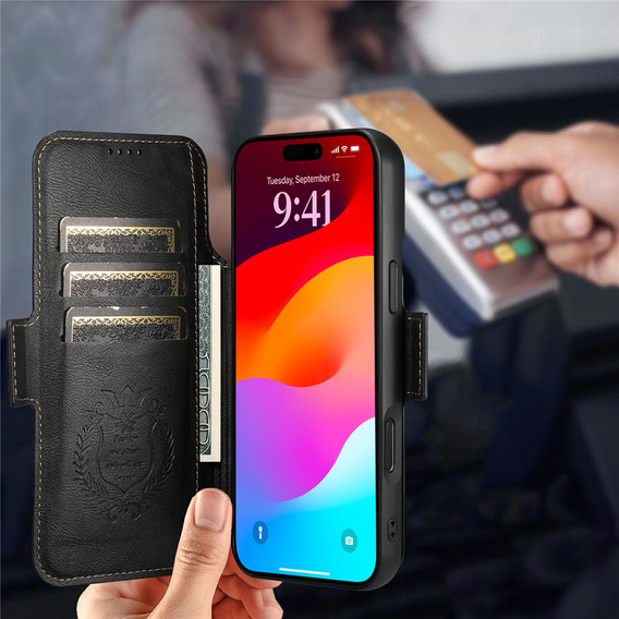 Flipové puzdro 2 v 1 pre iPhone 17 Pro Max, SUTENI, pre MagSafe, čierne