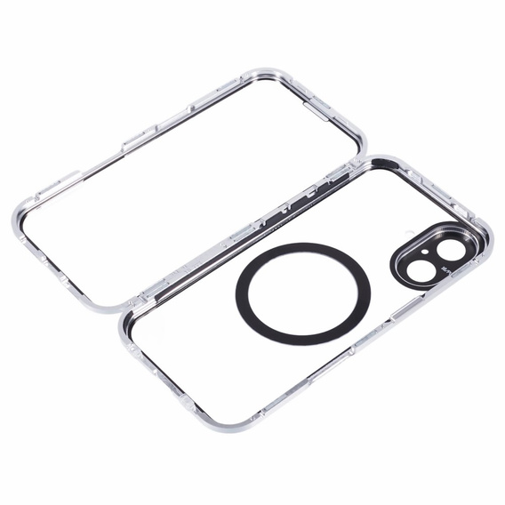 Magnetické puzdro Dual Glass MagSafe pre iPhone 16, strieborné