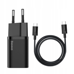 Sieťová nabíjačka Baseus Super Si PD 25 W USB-C + kábel USB-C, čierna