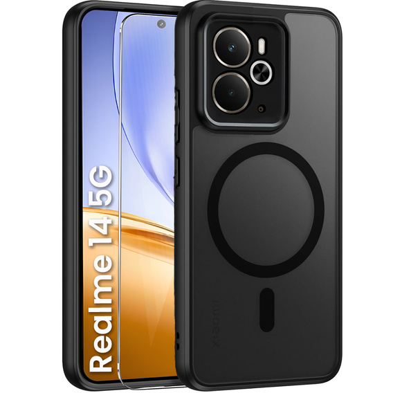 Puzdro pre Realme 14 5G / Realme 14T 5G, pre MagSafe, ERBORD Matt Case, čierny + sklo na displej