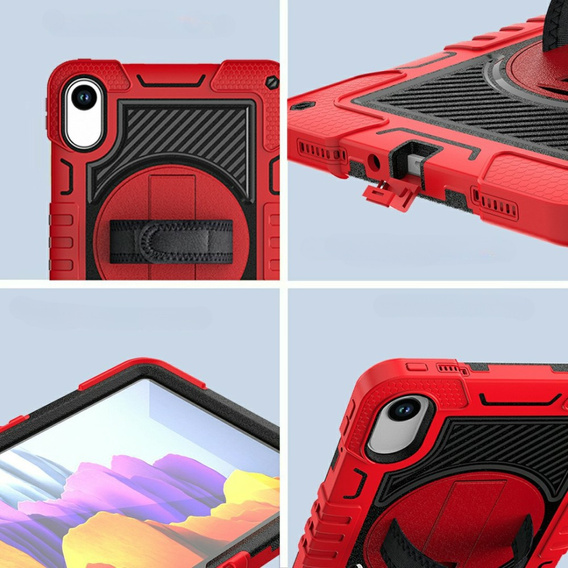 Pevné puzdro na Xiaomi Redmi Pad 2 s podstavcom a ramenným popruhom – červeno-čierne