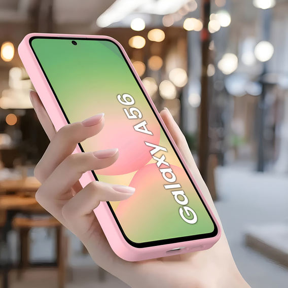 Puzdro pre Samsung Galaxy A56 5G, Silicone Heart, ružové + tvrdené sklo 9H