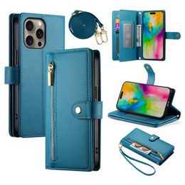 Klapkové puzdro pre iPhone 16 Pro, Wallet Zipper Pocket, modré