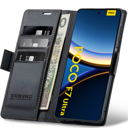 Puzdro pre Xiaomi Poco F7 Ultra, ERBORD Glossy Litchi, flipová peňaženka, čierne