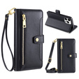 Klapkové puzdro pre iPhone 15 Pro, Wallet Zipper Pocket, čierne