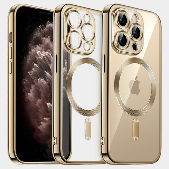 Puzdro pre iPhone 11 Pro, Electro MagSafe, zlaté + sklo na displej