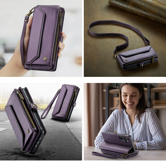 Puzdro CASEME pre Samsung Galaxy A55 5G, RFID Leather Wallet, s popruhom cez rameno, fialové