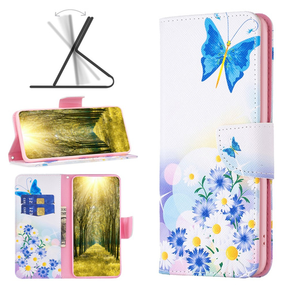 Klapkové puzdro pre Samsung Galaxy M34, Wallet, butterfly & flowers, biele