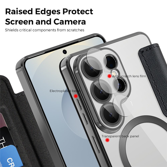 RFID peňaženka MagSafe flipové puzdro s ochranou fotoaparátu pre Samsung Galaxy S26 Ultra