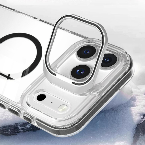 Puzdro pre iPhone 17 Pro Max, pre MagSafe, so stojanom, priehľadné s čiernymi vložkami