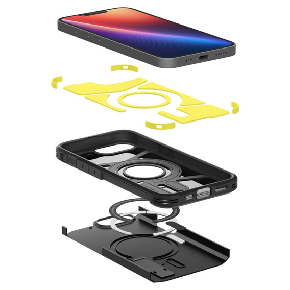 Puzdro Spigen pre iPhone 16E, Tough Armor Mag MagSafe, čierne + tvrdené sklo 9H