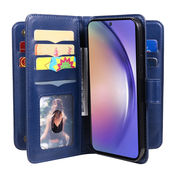 Flipové puzdro pre Samsung Galaxy A55 5G, 10 Card Slots Wallet, modré