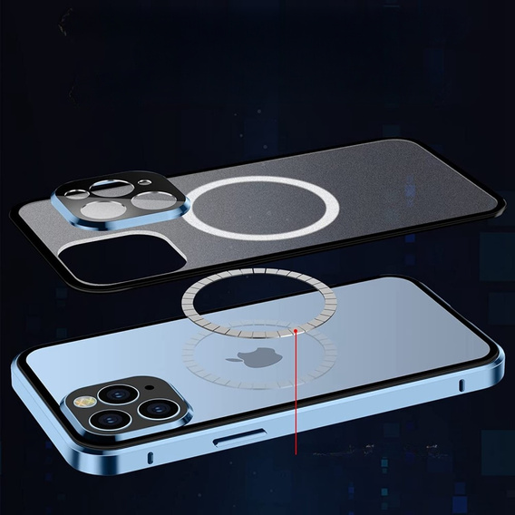 Magnetické puzdro Dual Glass MagSafe pre iPhone 13 Pro Max, modré