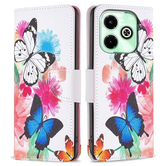 Klapkové puzdro pre Infinix Hot 40i, Wallet, Butterflies biele