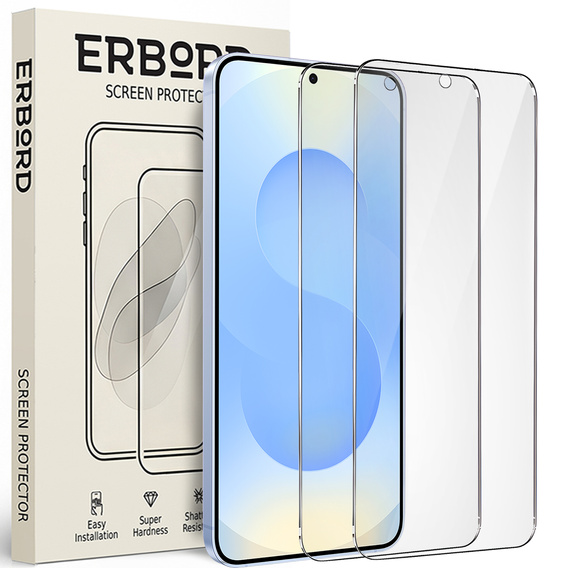 2x tvrdené sklo pre Samsung Galaxy S24+/S25+ Plus, ERBORD 9H Hard Glass na displeji