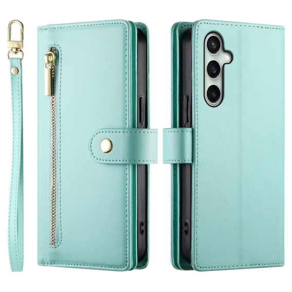 Klapkové puzdro pre Samsung Galaxy S24 FE, Wallet Zipper Pocket, zelený