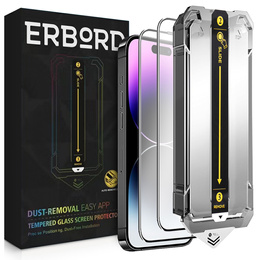 2x tvrdené sklo pre iPhone 15 Pro, ERBORD Easy App Full Screen Protector