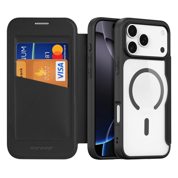 Puzdro Dux Ducis pre iPhone 17 Pro, Skin X Pro, s chlopňou, pre MagSafe, čierne