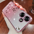 Puzdro pre Infinix Hot 30, Glitter Flower, ružové rose gold