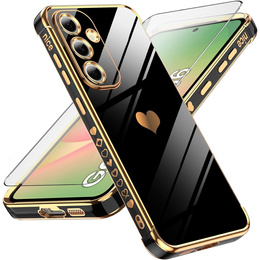 Puzdro pre Samsung Galaxy A56, Electro heart, čierne + sklo 9H