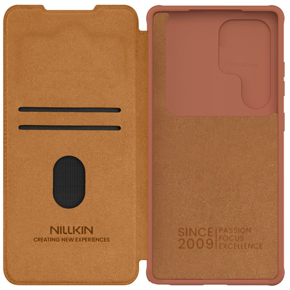 Flipové puzdro NILLKIN pre Samsung Galaxy S25 Ultra, CamShield Qin Pro, kožené, hnedé