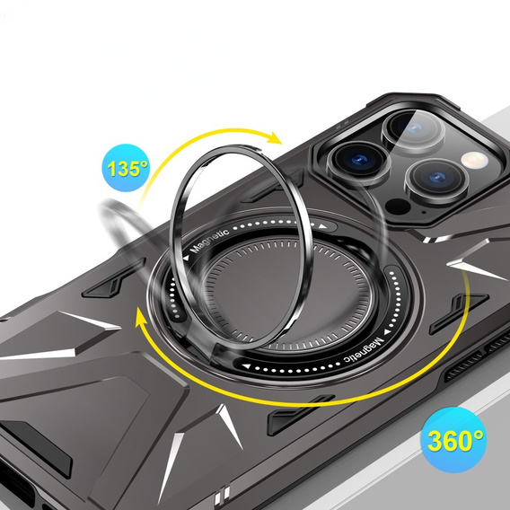 Puzdro pre iPhone 16 Pro Max, pancierované so stojanom a rukoväťou, sivé