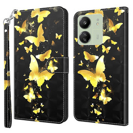 Klapkové puzdro pre Xiaomi Redmi 13C / Poco C65, Wallet, Butterflies zlaté