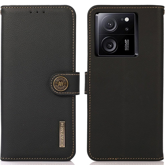 KHAZNEH RFID puzdro pre Xiaomi 13T / 13T Pro, Litchi Texture, čierne