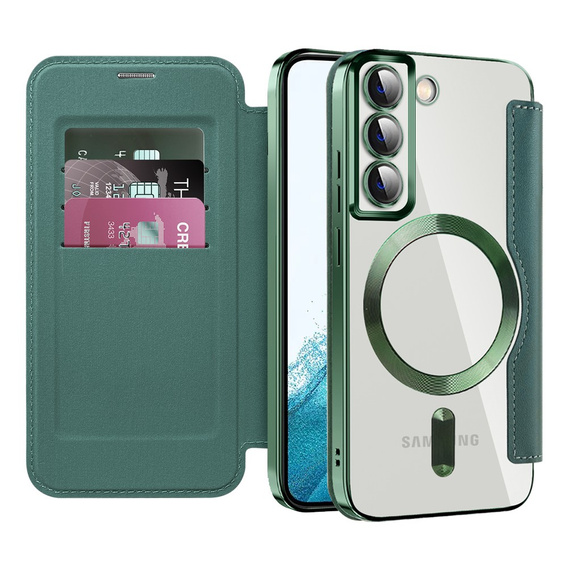Klapkové puzdro pre Samsung Galaxy S22 5G, RFID Wallet MagSafe CamShield, zelený