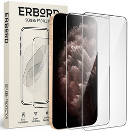 2x tvrdené sklo pre iPhone 11 Pro, ERBORD 9H Hard Glass na displeji