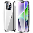 Puzdro pre iPhone 15 Plus, Magnetic Dual Glass, strieborné
