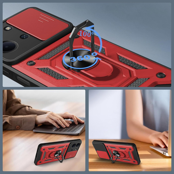 Pancierované puzdro pre Xiaomi Redmi 15C 4G/LTE, s ochranou fotoaparátu, so stojanom, červené