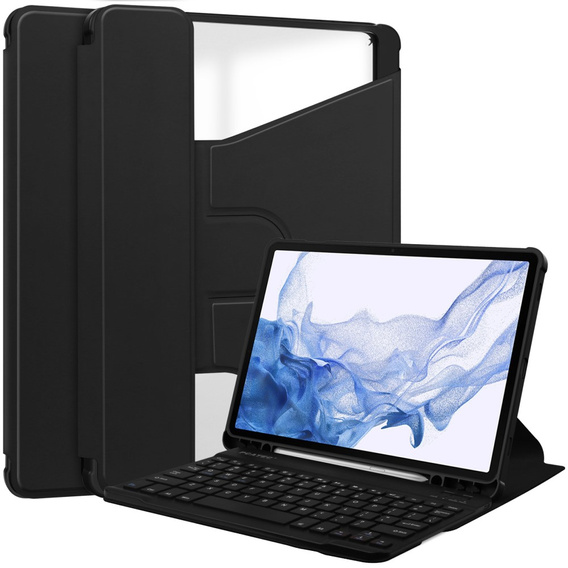 Puzdro s klávesnicou pre Samsung Galaxy Tab S9, Rotary 360° Leather, čierne