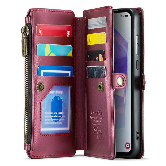 Puzdro CASEME pre Samsung Galaxy A55 5G, RFID Leather Wallet, s popruhom cez rameno, červené