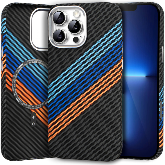 Puzdro pre iPhone 13 Pro, Carbon Fiber MagSafe, tmavomodré