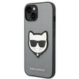 Karl Lagerfeld Obal na mobil pre iPhone 14, Saffiano Choupette Head Patch, strieborné