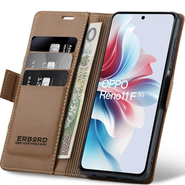 Puzdro pre Oppo Reno 11F, ERBORD Glossy Litchi, flipová peňaženka, hnedé