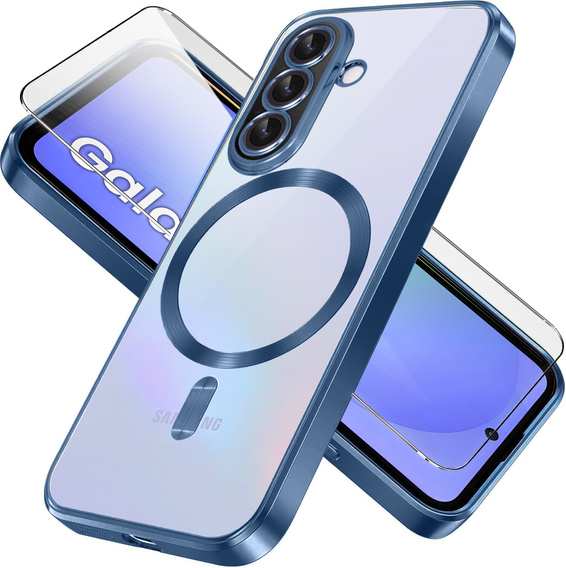 Puzdro pre Samsung Galaxy A36, Electro MagSafe, tmavomodré + sklo na displej